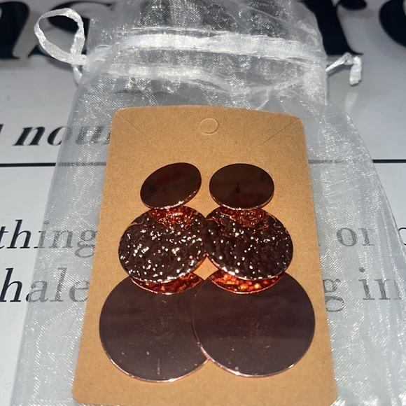 Rose Gold Textured Disc Drop Earrings - Picture 7 of 9